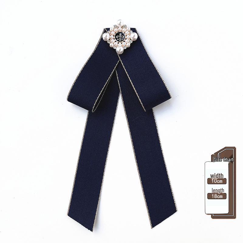 Korean Retro Bow Tie & Pearl Brooch - Women's Uniform Accessory
