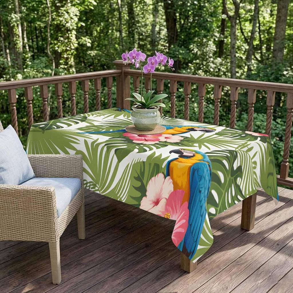 Tropical Palm Leaves Parrot Rectangle Tablecloth for Table Decor Summer Jungle Plant Kitchen Dining Table Cloth Party Decoration