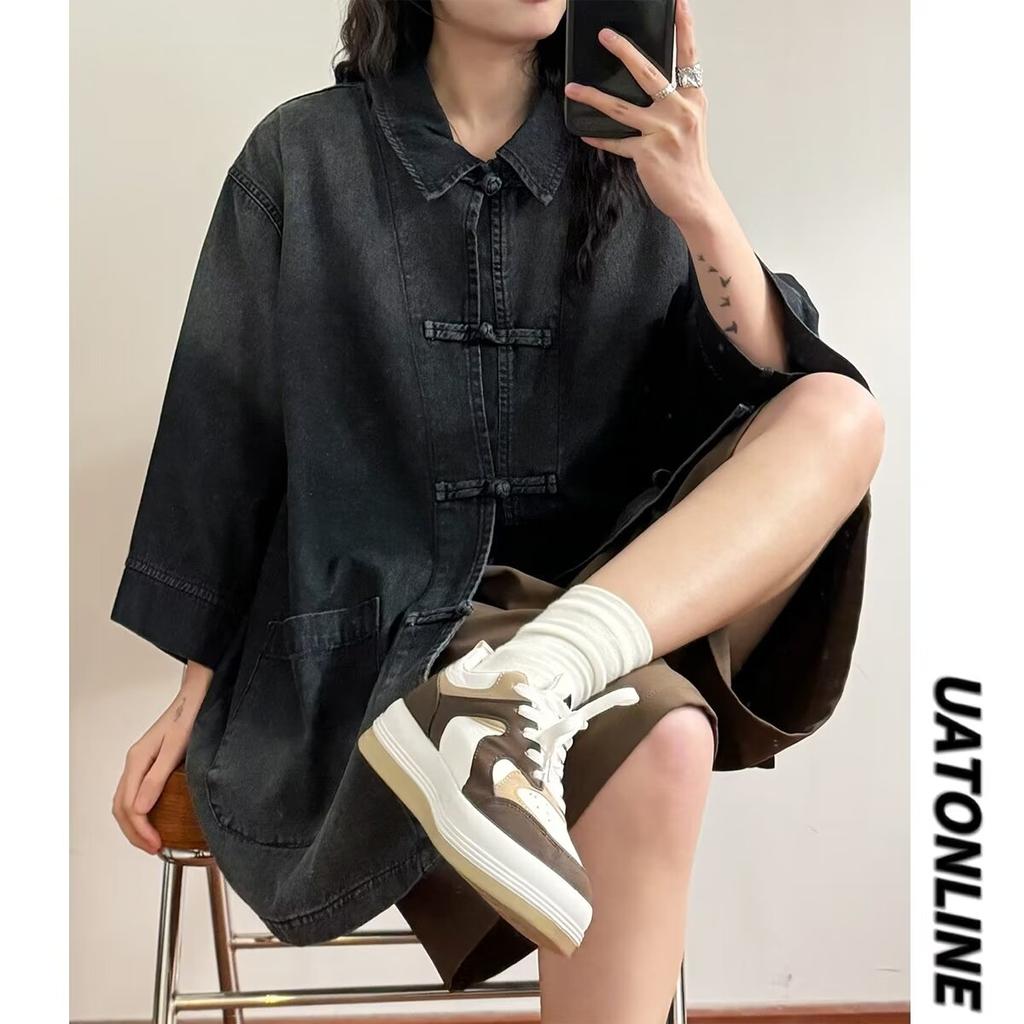 Summer New Chinese Style Vintage Denim Jacket For Men And Women, Loose Retro Button Washed Denim Top