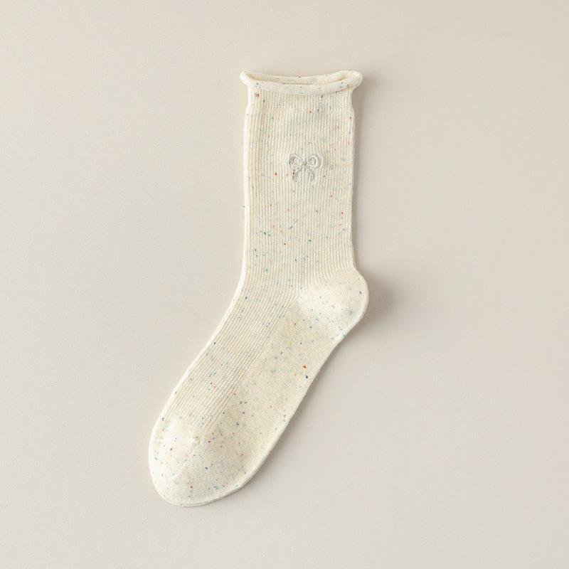 5/10 Pairs Comfortable Casual Autumn Winter Socks for Women Korean Style Instagram Inspired Lace Mid Calf Socks Bow Embroidery Loose Fit Pile Socks