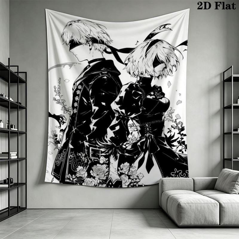 NieR Automata Wall Tapestry Aesthetic Wall Hanging Printed Fabric Blanket Decorative Tapestries for Bedroom Living Room Home Decor