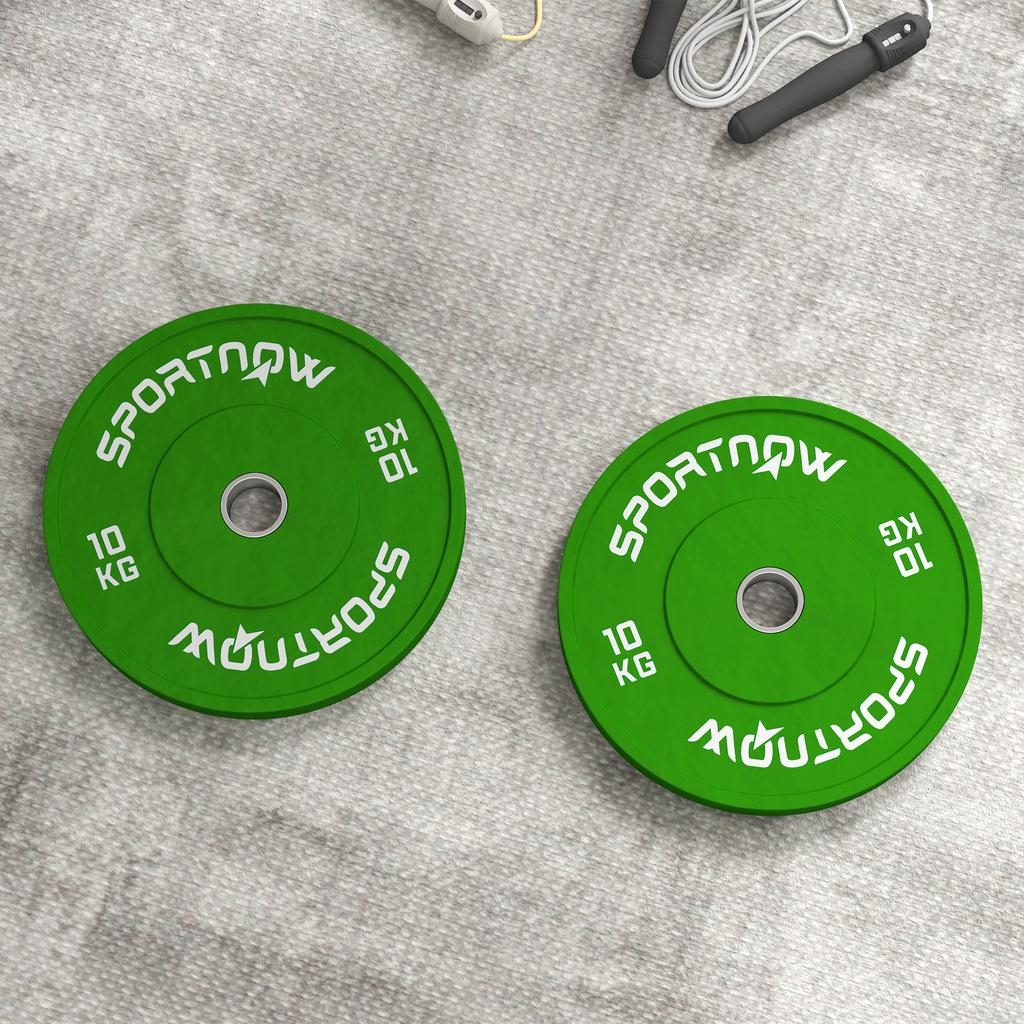 Set of 2 Rubber Weight Plates of 10kg with 2"/5 Cm Hole for Dumbbells and Barbells, Green