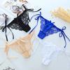 Women Thong Floral Embroidery Hollow Out Bow Decor See-through Lace Briefs Low Waist Elastic Wedding Night Bedroom Lady Underpants
