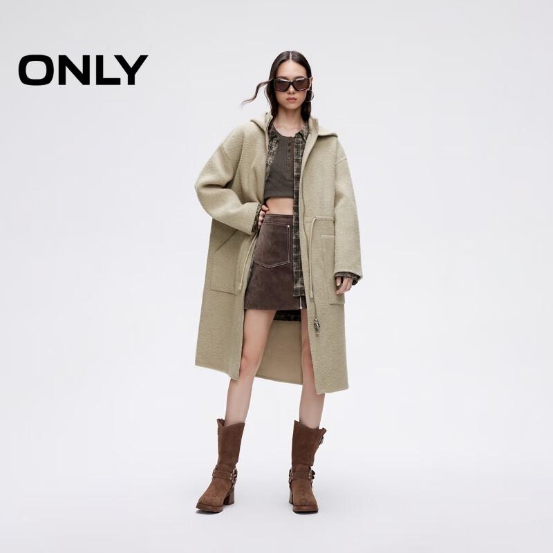 ONLY Women's Hooded Wool Blend Mid-Length Coat