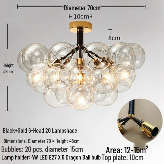 Nordic Romantic Bubble Lamp - Creative Glass Pendant for Children's Room, Living Room, or Restaurant.