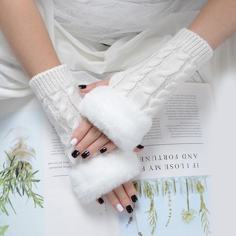Winter Women Gloves Plush Faux Fur Knitting Wool Keep Warm Mitten Fingerless Lady Girl Half Finger Gloves Christmas Gift
