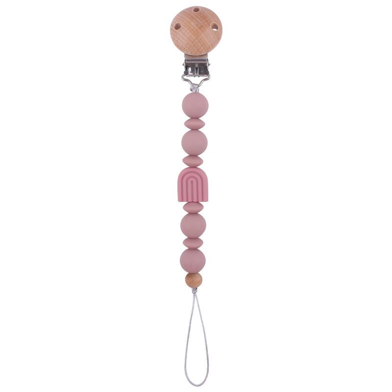 New Baby Pacifier Clips Round Beech Clips Silicone Rainbow Beads for Dummy Nipple Holder Soother Chain Teether Toy