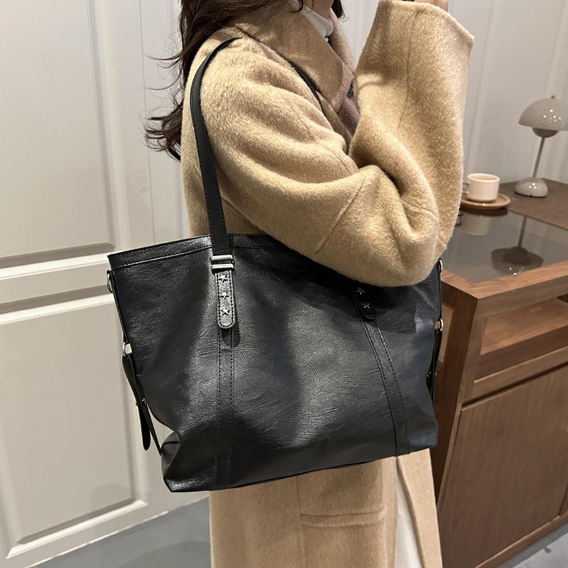 Large Sized Tote Bags For Women Soft PU Leather Pure Color Large Capacity Shopper Shoulder Crossbody Bag Quality Handbags