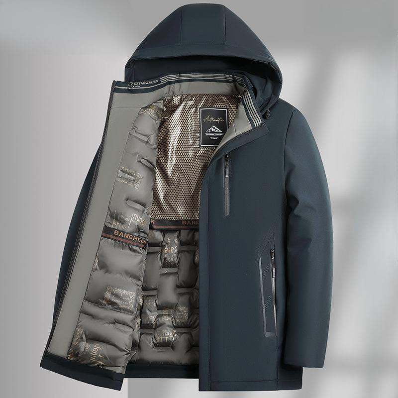 Wintermantel für Väter mittleren Alters, gesteppter und verdickter Baumwollmantel, Oberbekleidung für ältere Männer, schwarz-goldene wattierte Jacke