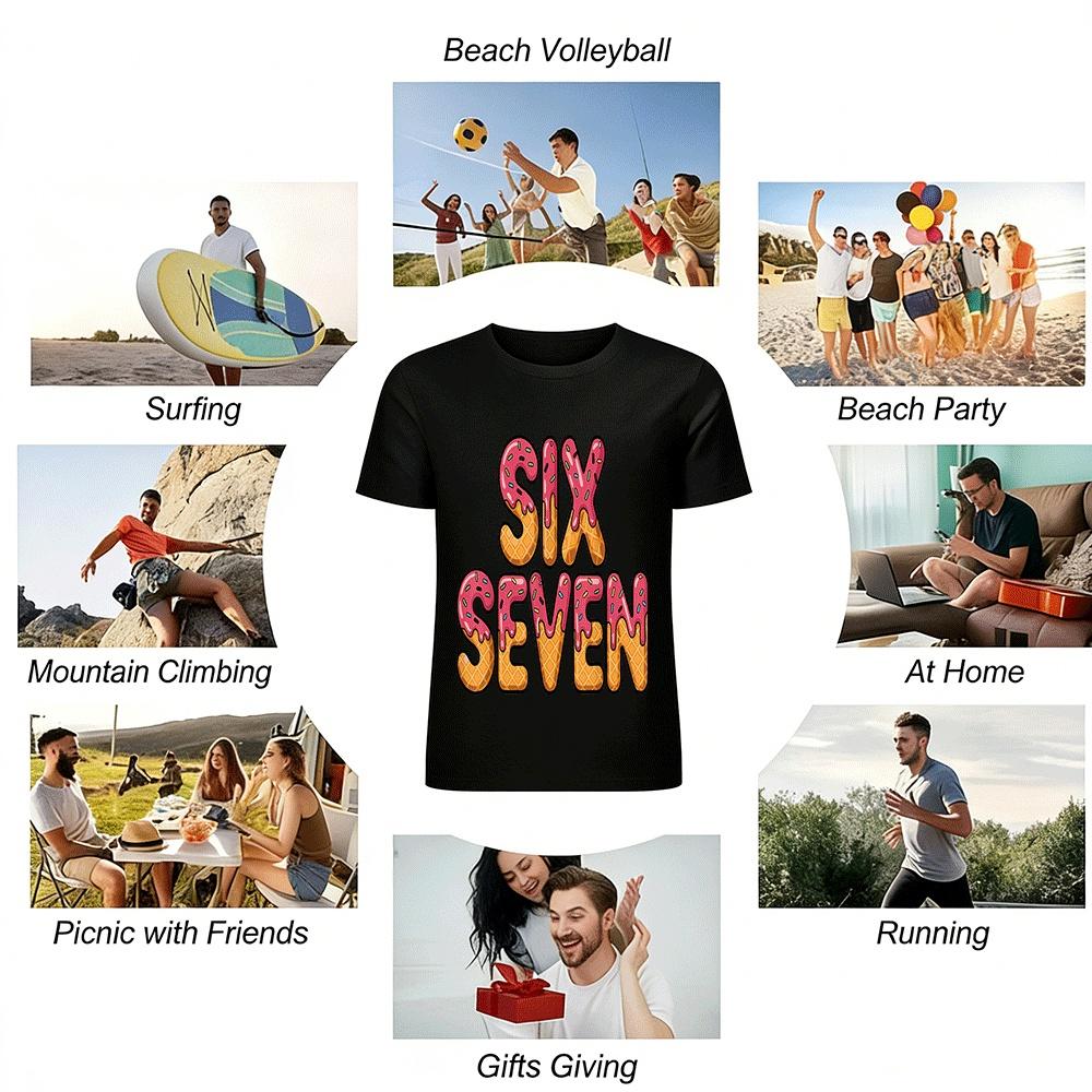 Funny Cone Sauce Letter SIX SEVEN Casual Printed T-Shirt Unisex Pure Cotton T-shirt