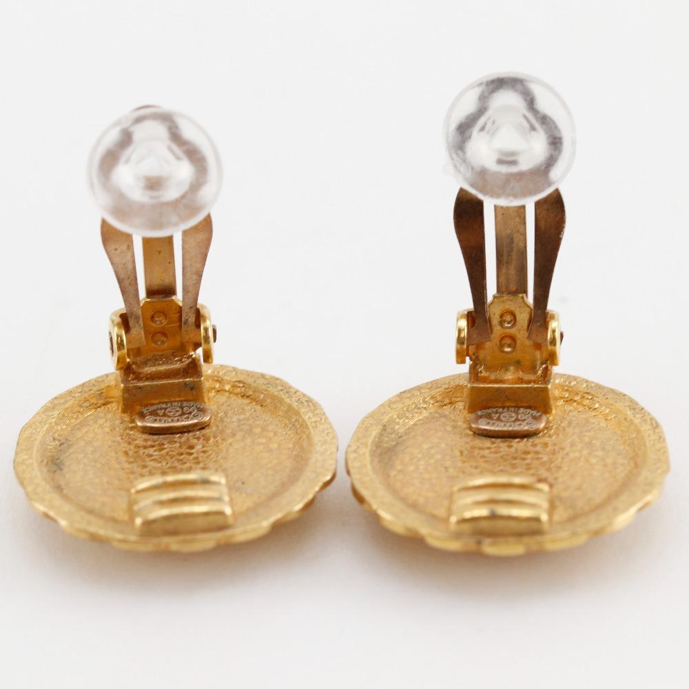 Chanel Flower Motif Earring Plated Gold Flour 7.5g Women Used