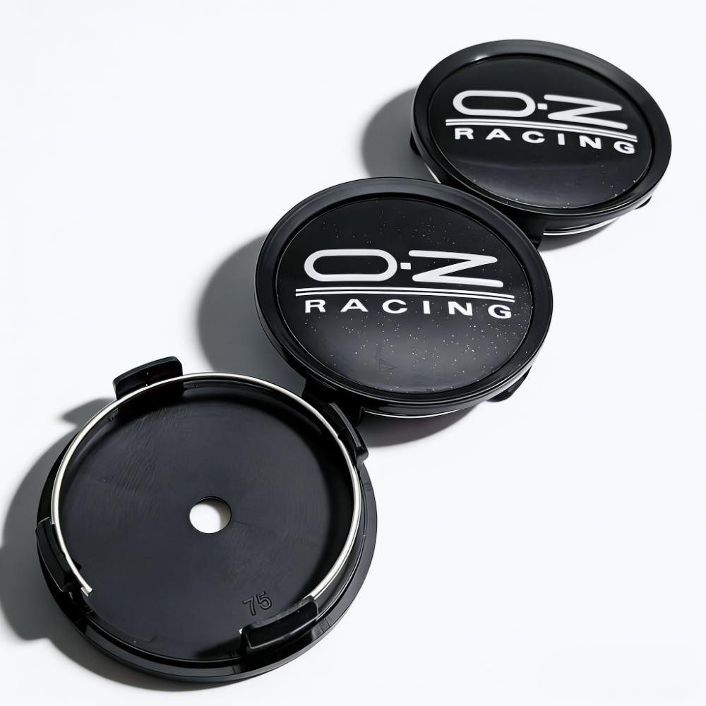 4 Stück Schwarz Silber OZ O.Z Racing Logo Emblem Auto Radnabenkappen 75MM 70MM Räder Nabenkappe Felge Nabenkappe Staubschutz Auto Zubehör