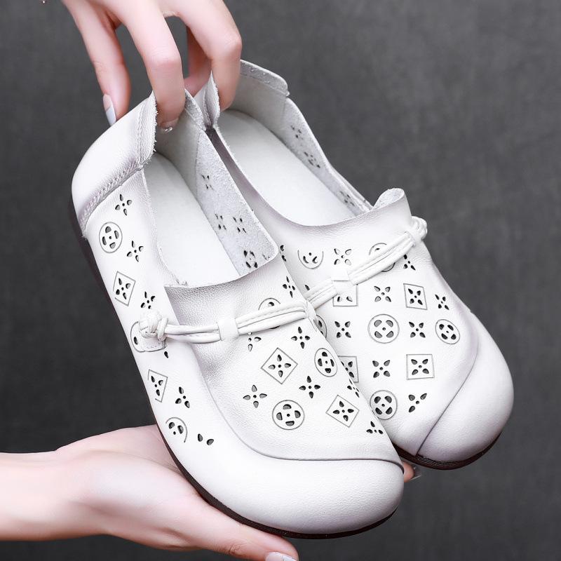 Fashion GKTINOO Summer Genuine Leather Flats New Fashion Women Shoes Woman For Mom Women's Comfortable Handmade Pregnant Hollow Sandals