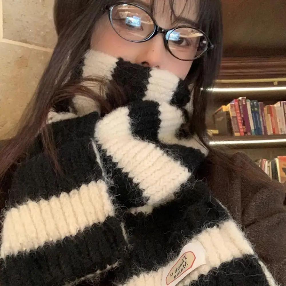 Red Stripe Soft Wool Knitted Scarf Women Winter Korean Thick Warm Scarf Fashion Y2K Harajuku Scarf Shawl Christmas New Year Gift