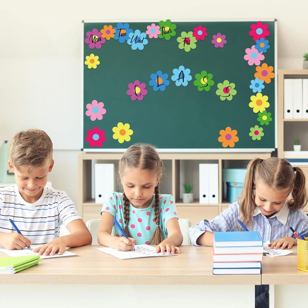 Whaline 54Pcs Flower Cut-Outs Back to School Colorful Floral Bulletin Board Decorations 5.9in and 3.1in Summer Paper Flowers Cutouts Cute Classroom