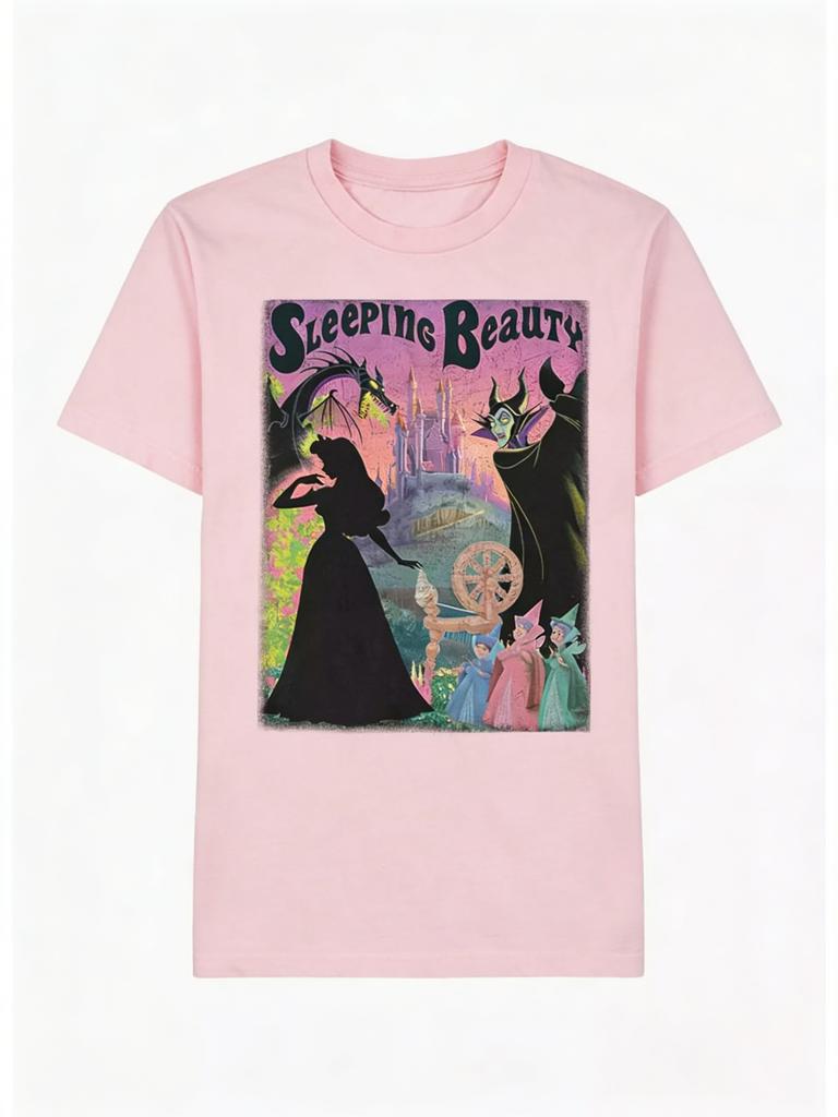 New Fashion    Sleeping Beauty Spindle Poster Cartoon Print High Quality WoUnisex Short Sleeve Loose Casual TShirt