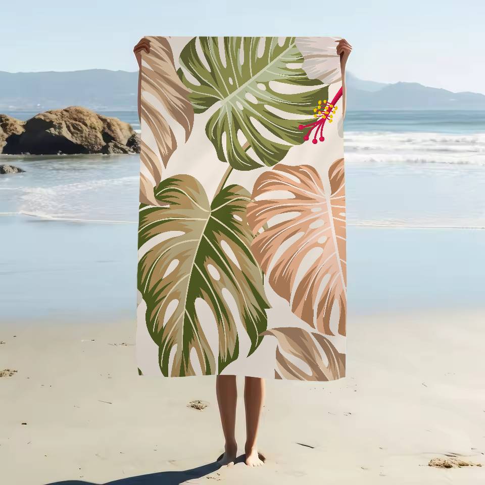 Tropisk Plante Mønster Print Mikrofiber Strandhåndklæde Absorberende Hurtigtørrende Blødt Yoga Svømning Ferie Bjergbestigning Håndklæde