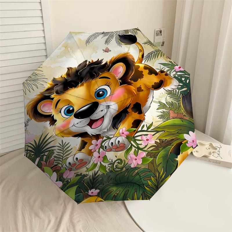 

1PC Lion Jungle Umbrella-8-Rib Reinforced, Automatic Open, Lightweight & Durable, Fashion Accessory for Outdoor, J0411