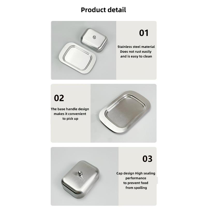 1SET Stainless Steel Butter Box with Lid, Rectangular Butter Box, Cheese Box, Pastry Tray, Bread Box, Snack Storage Plate