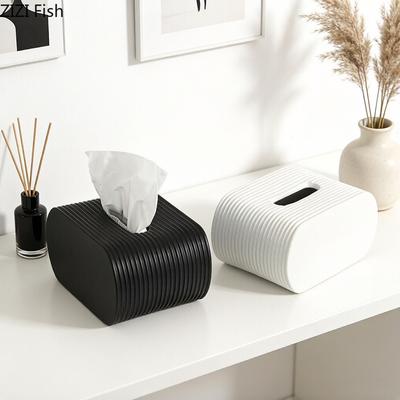 Minimalist Striped Texture Tissue Box Coffee Table Desk Decoration Minimalism Ceramic Tissue Box Bedside Table Paper Towel Case