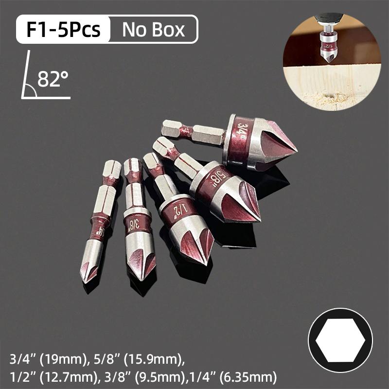HSS Titanium Countersink Drill Bit Set Chamfer 1/4"Hex Taper Hole Cutter Wood Metal Countersunk Bit Deburring Chamfering Tool