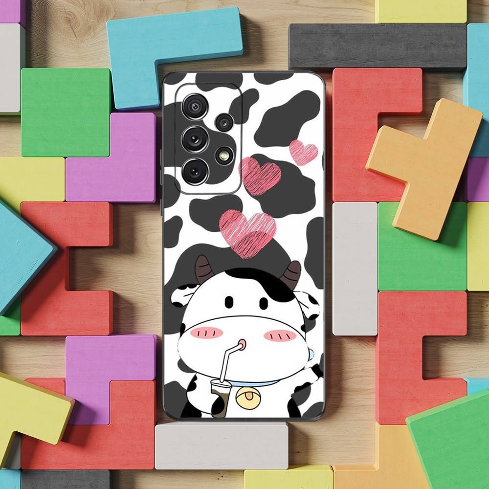 Cute Cartoon Print Cow Case For Samsung S23,S25,S20,S10,S9,S21,S24,S22,Ultra,FE,Plus,Lite,Soft Silicone Black