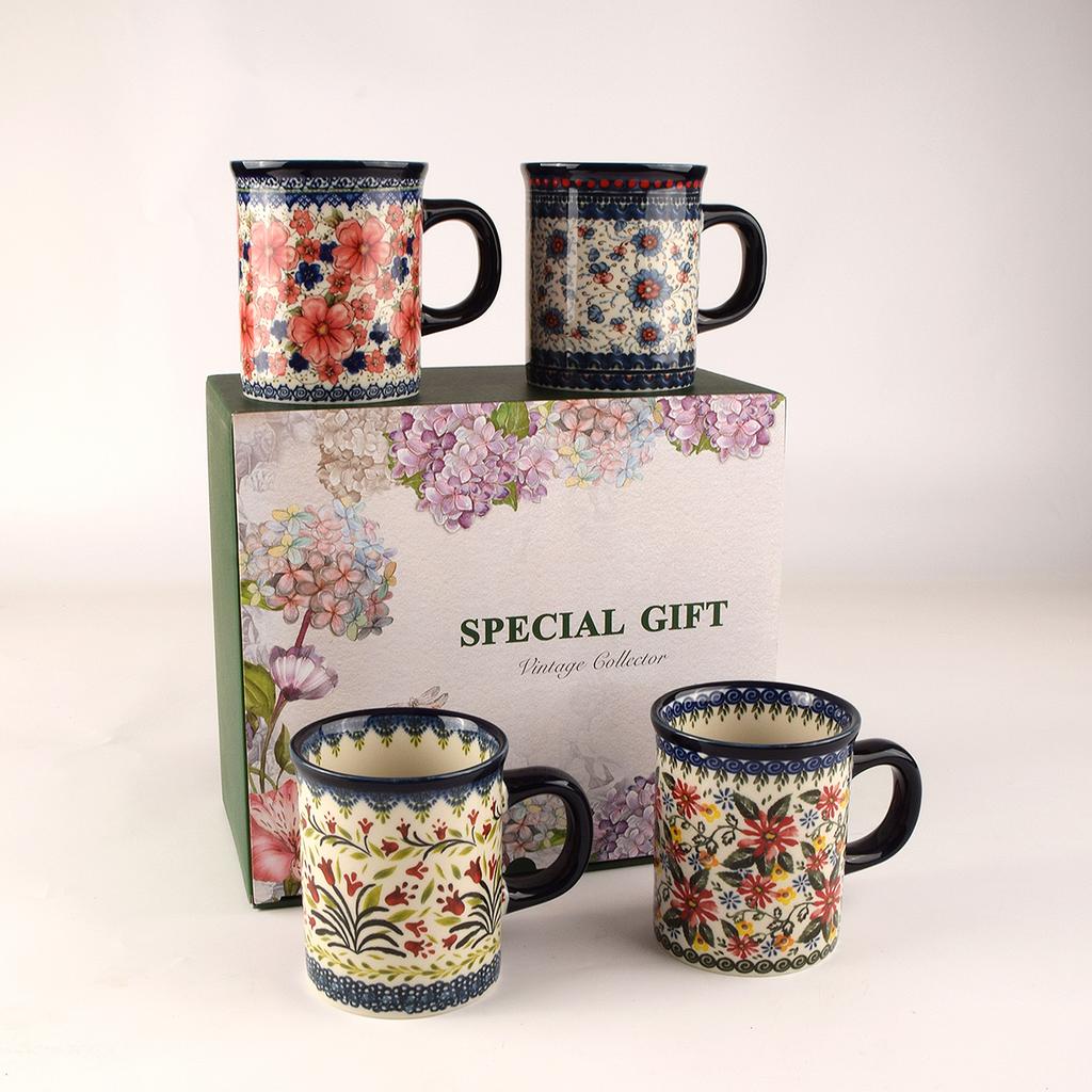 A Set of Gift Hand Painted Vintage Style Flower Pattern Ceramic Coffee Mug, 14 OZ Mug, Water Cup, Milk Mug, Ceramic Tea Cups wit