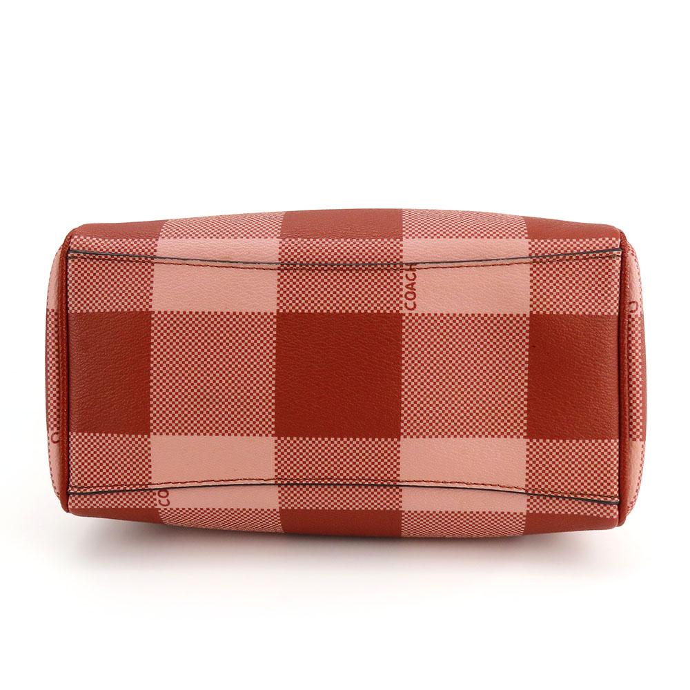 Used COACH Handbag Mini Boston F26146 leather Red pink Check Pattern