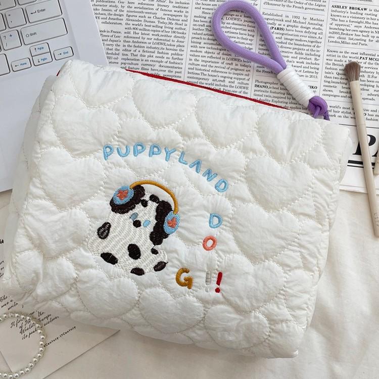 49211 Adorable Puppy Embroidered Cosmetic Handbag - New Cartoon Style Clutch & Storage Bag