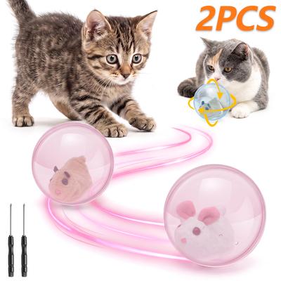 2 Pcs Interactive Cat Rolling Ball Toy Smart Obstacle Avoiding Steering Cat Toy Built In Plush Doll Drive Mechanism Pet Supplies