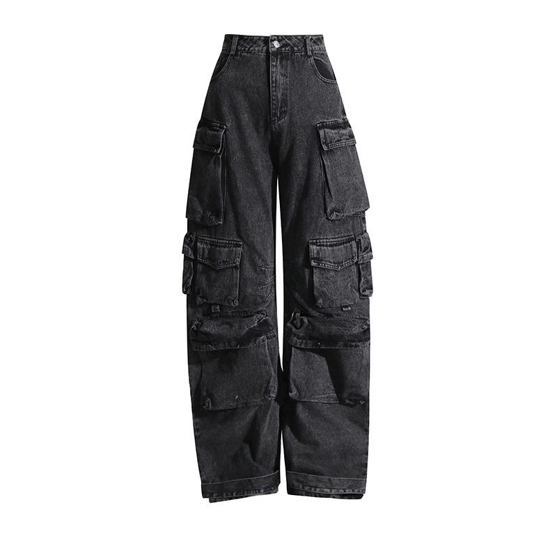High-Waisted Street Style Multi-Pocket Denim Pants (2025)