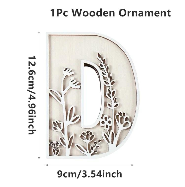 Wooden Alphabet Letters Wall Decor Set Engraved Floral Pattern Home Craft Ornaments Elegant Display for Living Room