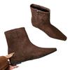 New Spot 2025 Korean Retro Suede Thin Boots Heightened Square Head Short Boots Women's Versatile Autumn and Winter New Women's Boots