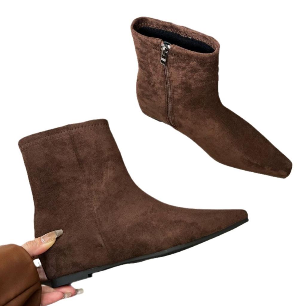 New Spot 2025 Korean Retro Suede Thin Boots Heightened Square Head Short Boots Women's Versatile Autumn and Winter New Women's Boots