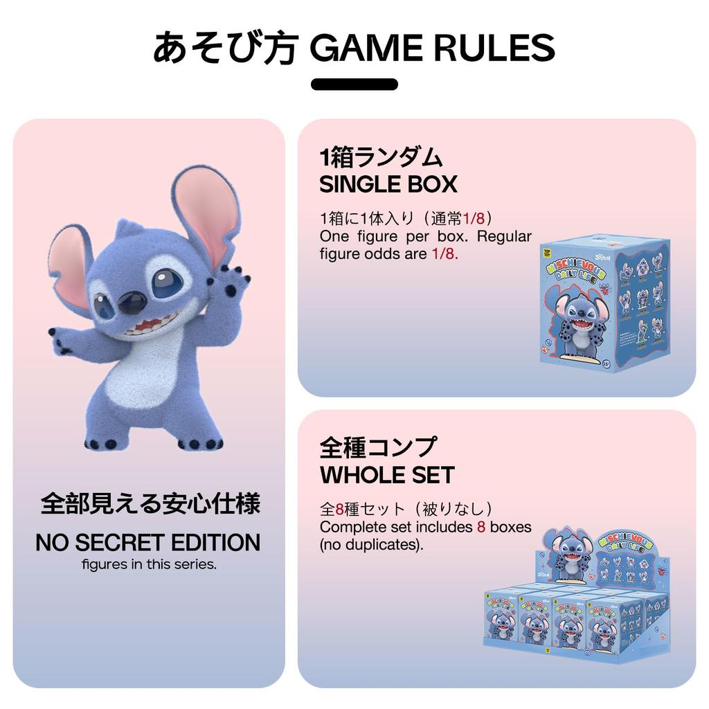 TOP TOY Disney Stitch Everyday Series Gachapon Blind Box Figure Soft Vinyl PVC Premium Toy Birthday Gift for Disney Character Collectors "Mischievous