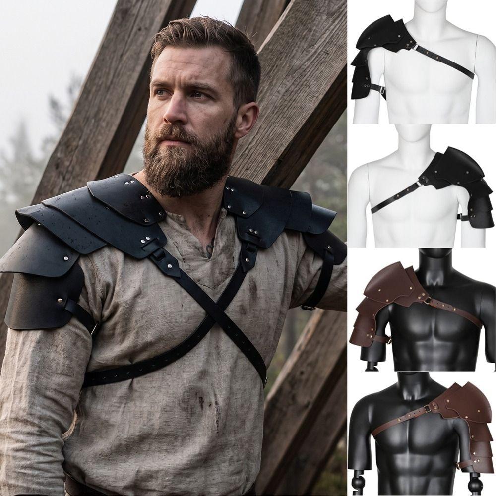 Cloak Leather Harness Black PU Leather Pu Shoulder Armor Medieval Viking Guards  Medieval Cosplay