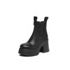 Leather Velvet Platform Martin Boots Women's Boots 2025 Autumn and Winter New Super High Heels Elastic Band Round Head Short Boots Women