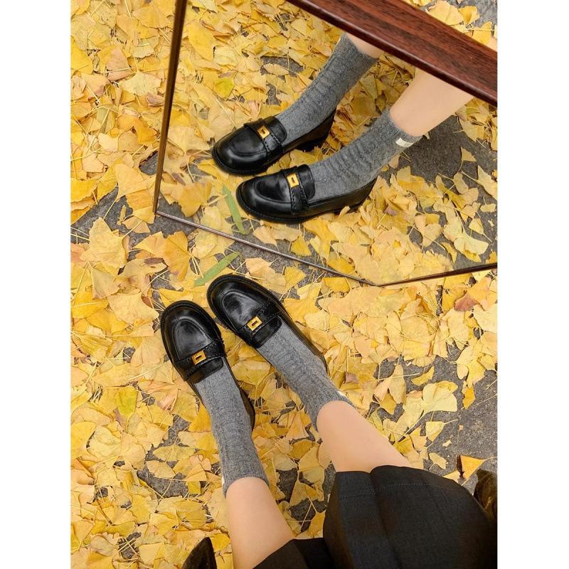 

Shoes retro small gold buckle round head one pedal thick heel women 40 коричневий