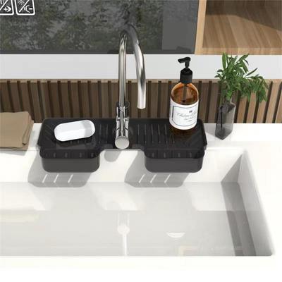 Küchenspüle Zubehör Gadgets Wasserhahn Griff Tropfenfänger Ablage Matte mit Spülen-Organizer, Silikon Wasserhahnmatte Spülmittel Schwammhalter