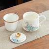 Jinxiangyu Tea Cup for Home Use, Milk White Jade Porcelain Office Mug, Tea Infuser Kung Fu Tea Set Qingyue