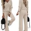 Spot 1116 autumn and winter new European and American fashion solid color casual long sleeves and trousers two-piece set for women
