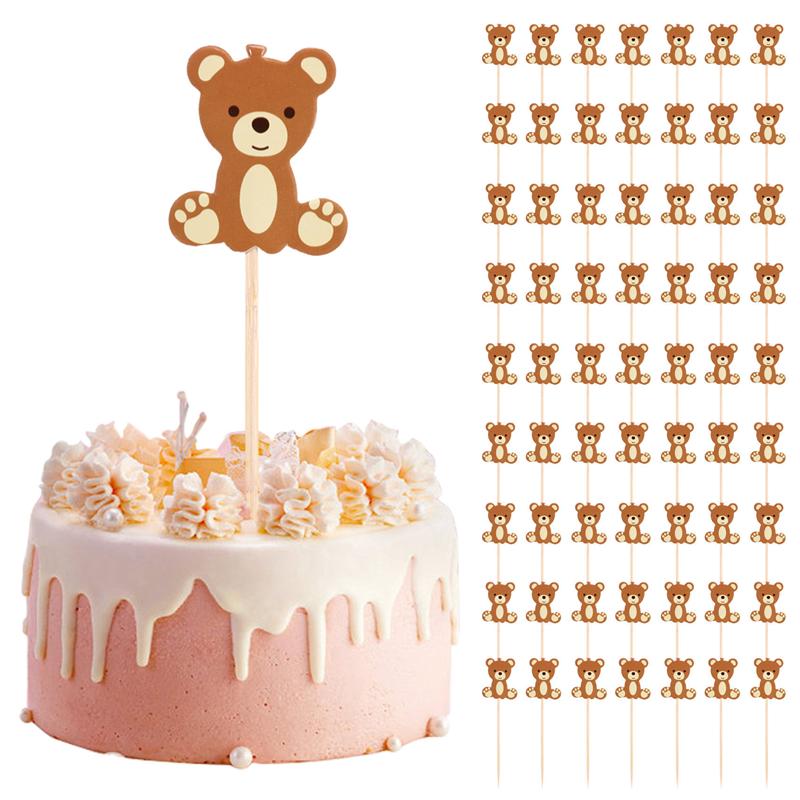 Practical-Cute Bear Food Picks Cake Dessert Toothpicks Fruit Forks Wedding Birthday Party Baby Shower Decoration Supplies 100Pie