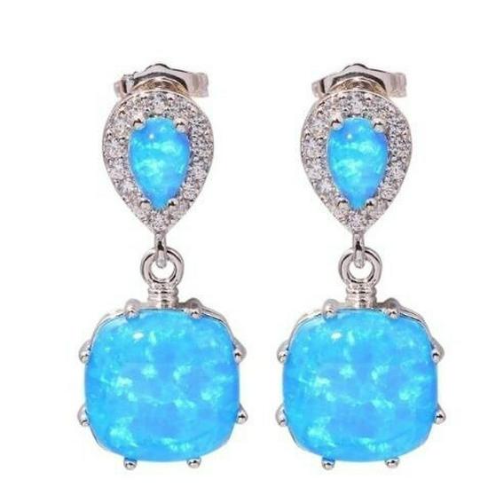 European American Fashion Square Opal Stud Earrings