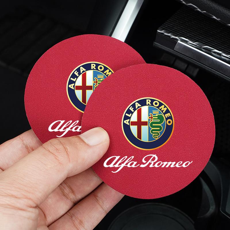 2 Pezzi Portabicchieri per Auto in Pelle Tappetino Portabicchieri d'Acqua per Alfa Romeo 4C 159 Spider Interni Auto Antiscivolo Tappetino Portabicchieri d'Acqua Tappi Valvole Pneumatici wzvc44