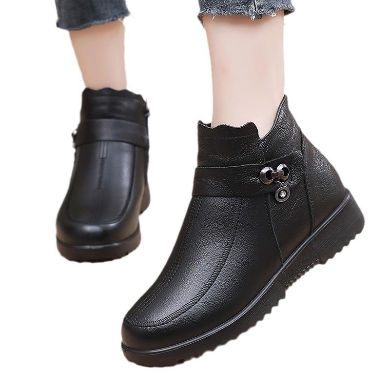 New Cotton Shoes with Thickened Fleece Soft Soles and Leather Boots for The Elderly