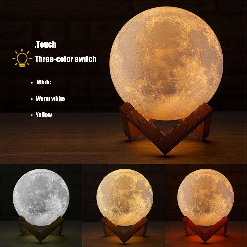8cm LED Night Light 3D Moon Lamp Rechargeable Color Change Lamp Girl Boy Child Birthday Gift for Bedroom Party Indoor Decoration