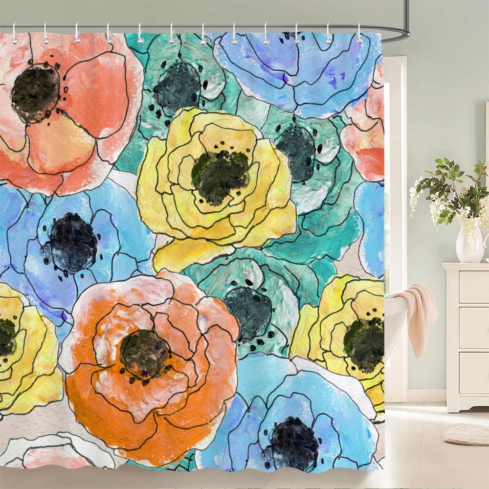 Beautiful Flower Shower Curtains Watercolor Flowers Floral Home Decoration Curtain for Bathroom Polyester Fabric Bath Curtain