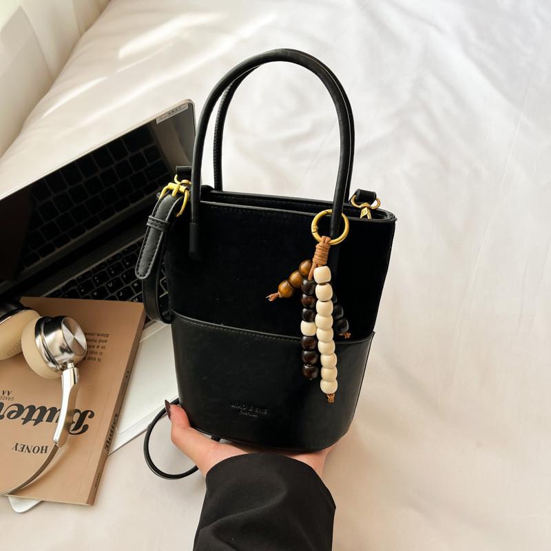 IELGY Ladies Messenger Bag Suede Double Color Contrast Bucket Bag