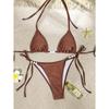 Women's Solid Color Beaded Lace-Up Bikini Set, Sexy Two-Piece Swimwear