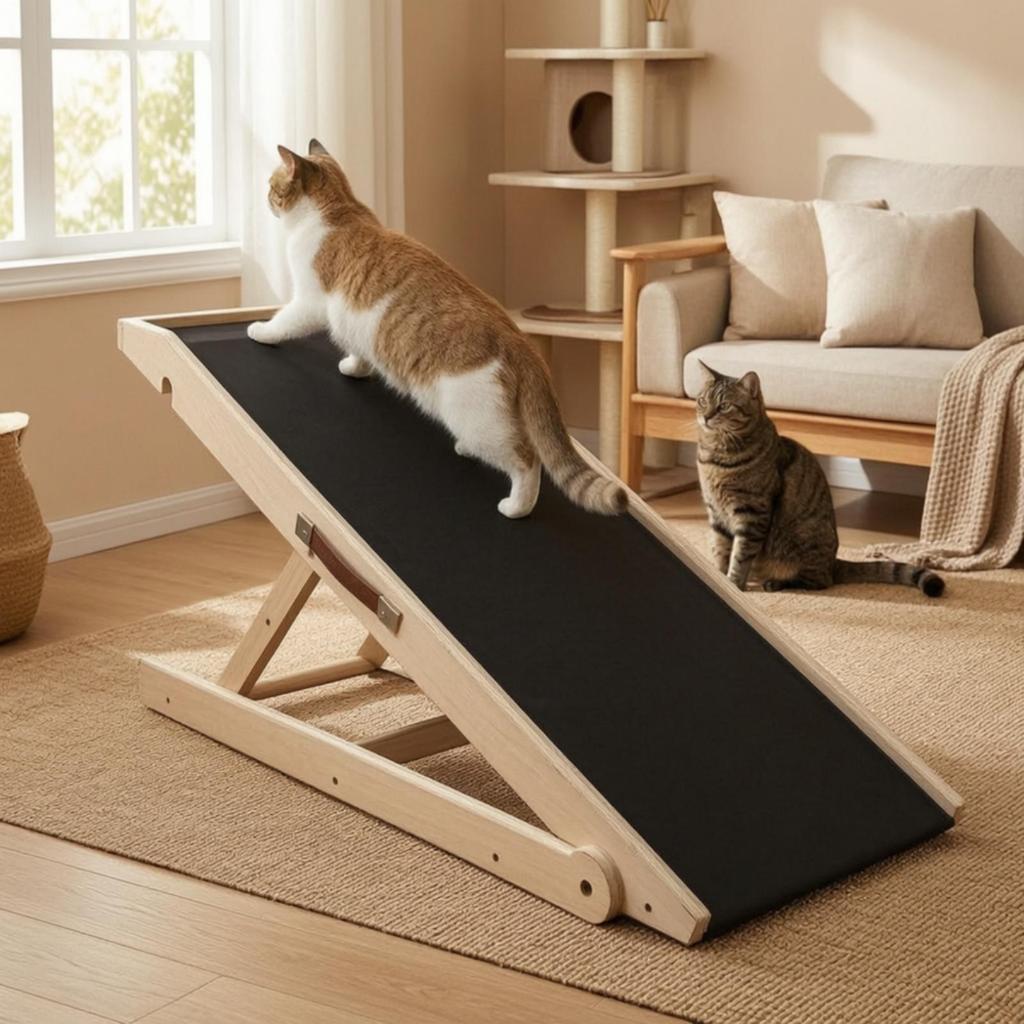 Dog Ramp with Rubber Surface Wooden Adjustable Long-Lasting for Bed